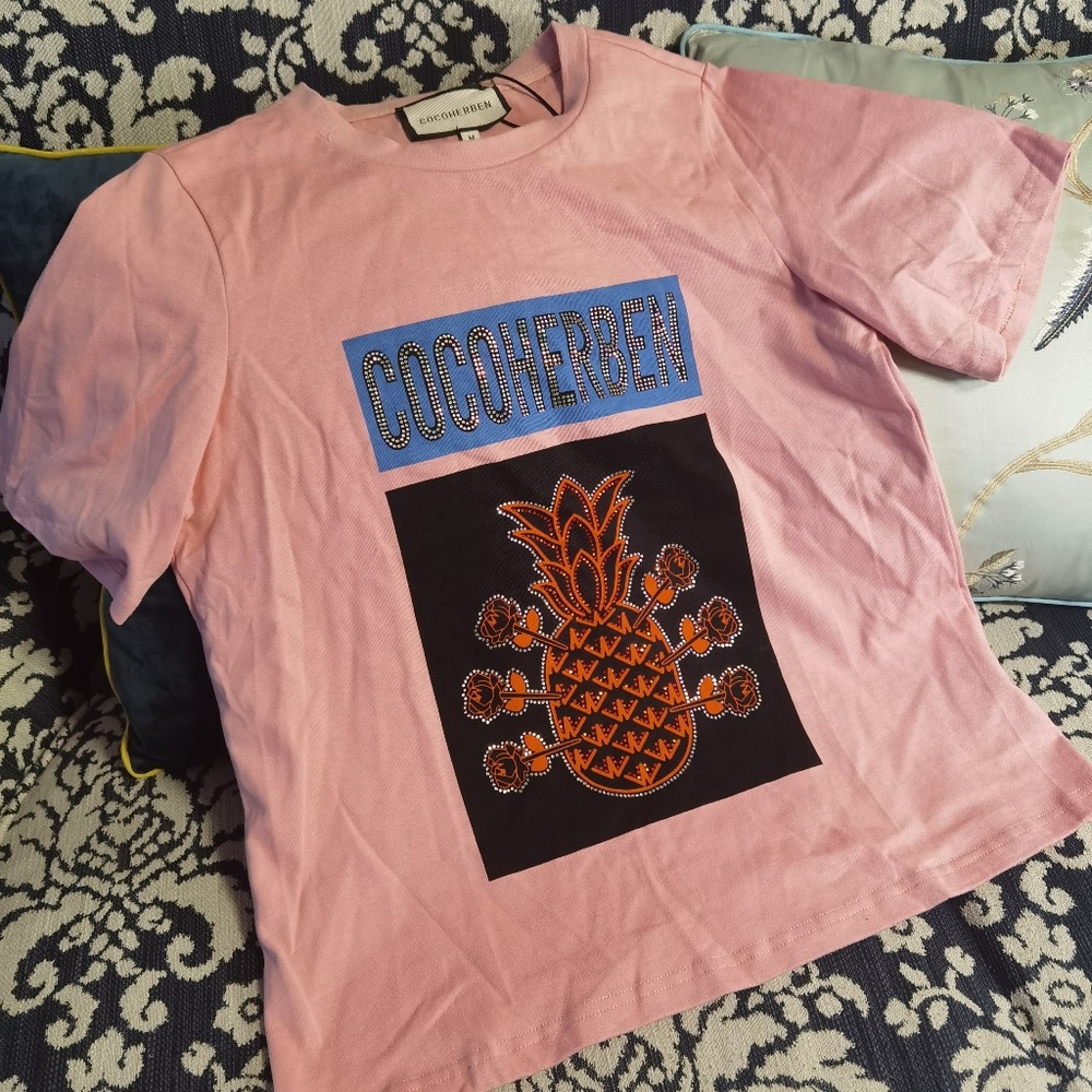 pink pineapple rhinestone T-shirt